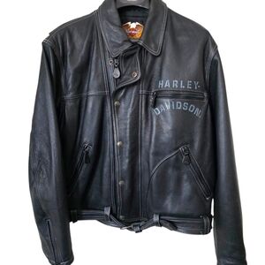 Harley Davidson Embossed Motorcycle  Leather Jacket Men's Large Black